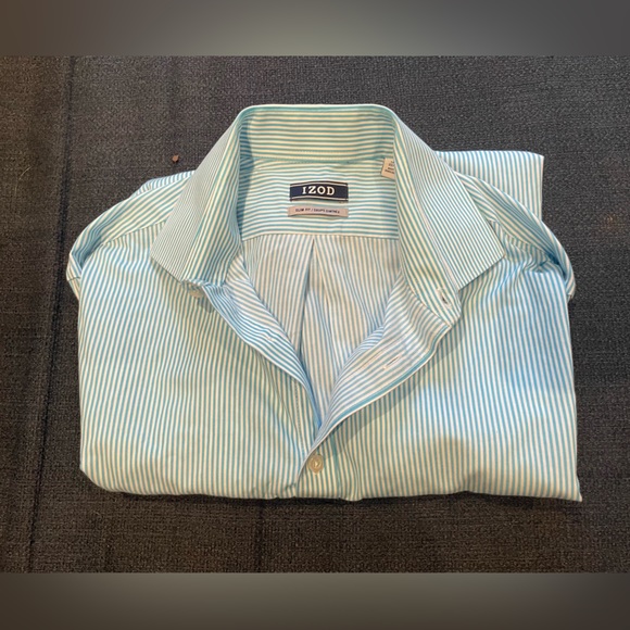 Men’s IZod Blue & White Striped Long Sleeve Button Down Dress Shirt 14.5 (32/33) - Picture 7 of 10